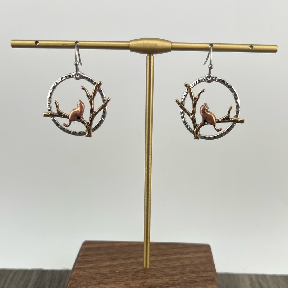 Elegant Silver and Gold Cat Earrings